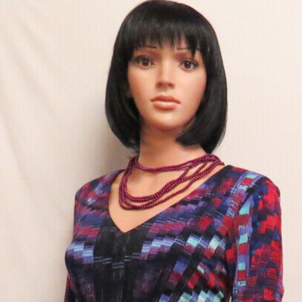 LESLIE FAY Red & Blue Multi Color Twist Waist 3/4 Sleeve Dress 8 NWT